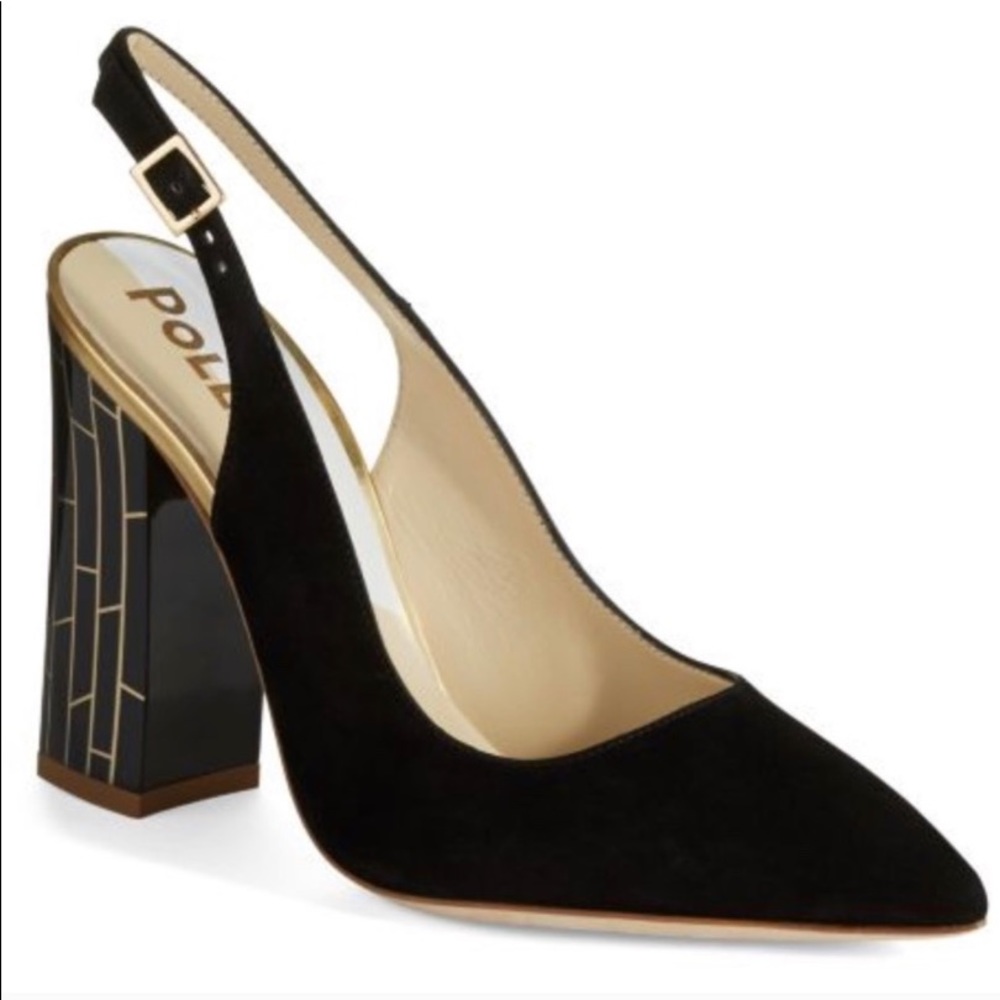 Pollini Suede Point Toe Sling Back Heel. Size:39